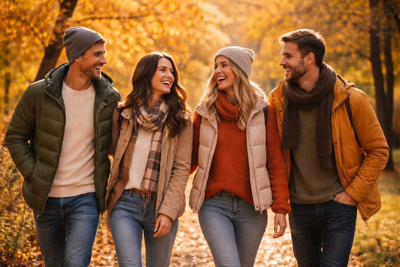 Freunde spazieren gemeinsam im Park